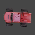 Red Monster Truck With Large Tires And Raised Suspension Design
