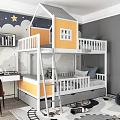 Kids Room Bunk Bed With Yellow House Design Clouds Stars And Moon Decor