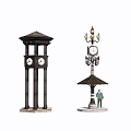 Different Types Of Roadside Facilities Including Clock Towers Street Lamps And Watchtowers