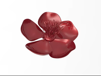 Red Flower with Glossy Petals and Intricate Stamens Isolated on White Background 3d model