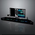 Professional Audio Mixer Console With Display Screen Buttons Knobs And Blue Lights