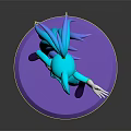 Turquoise Game And Movie Character With Long Tail Red Eyes Purple Boots Standing On Purple Base