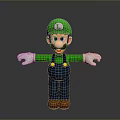 Green Hat Blue Overalls Game Character With Outstretched Arms And Brown Shoes