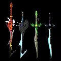 Four Colorful Fantasy Swords With Unique Decorative Designs And Magical Elements 3d model