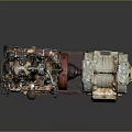 Rusty Old Industrial Machine With Mechanical Structure Red Wheel And Metal Pipes