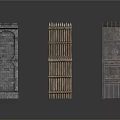Architectural Scene Components Featuring Stone Arch Wooden Fence And Metal Panel