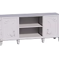 White TV Stand With Carved Details Cabinet Doors And Open Shelf Ornate Legs