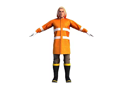 3D Game Movie Character in Orange Coat with White Reflective Stripes and Arms Outstretched 3d model