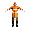 3D Game Movie Character in Orange Coat with White Reflective Stripes and Arms Outstretched