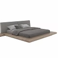 Minimalist Double Bed With Wooden Frame Gray And White Bedding And Pillows
