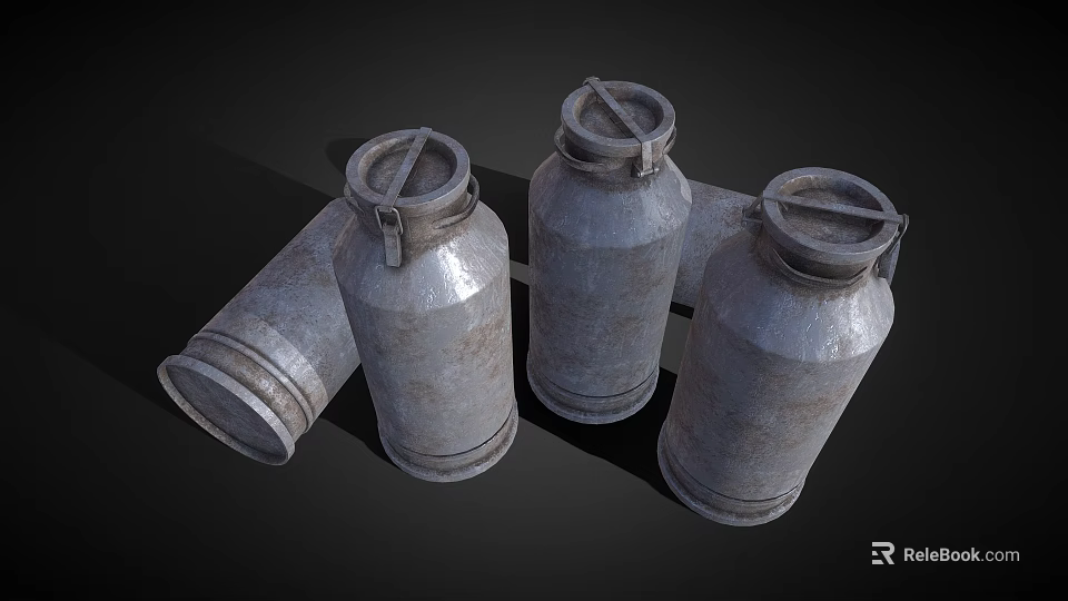 Industrial Equipment With Vintage Metal Milk Cans And Rusty Metal Pipe 3d model 