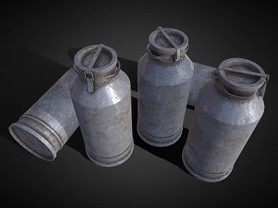 Industrial Equipment With Vintage Metal Milk Cans And Rusty Metal Pipe 3d model