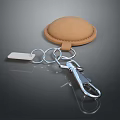 Brown Leather Jewelry Keychain With Oval Dome Metal Rings Shiny Clasp And White Tag