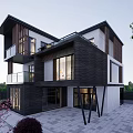 Modern Detached Villa With Black White Exterior Large Windows Balconies And Garden Surroundings