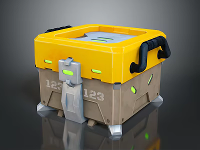 Yellow Brown Equipment Case With Black Handles Green Indicators Support Legs And Number 123 3d model