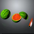 Fresh Watermelon Whole And Cut Open With Sliced Pieces Green Rind Red Flesh