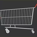 White Metal Shopping Cart With Red Handle And Rolling Wheels For Daily Use