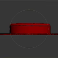 Red Metallic Equipment Component With Square Base Circular Top And Triangular Symbol