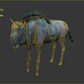Blue Buffalo With Textured Body And Horns On Dark Background