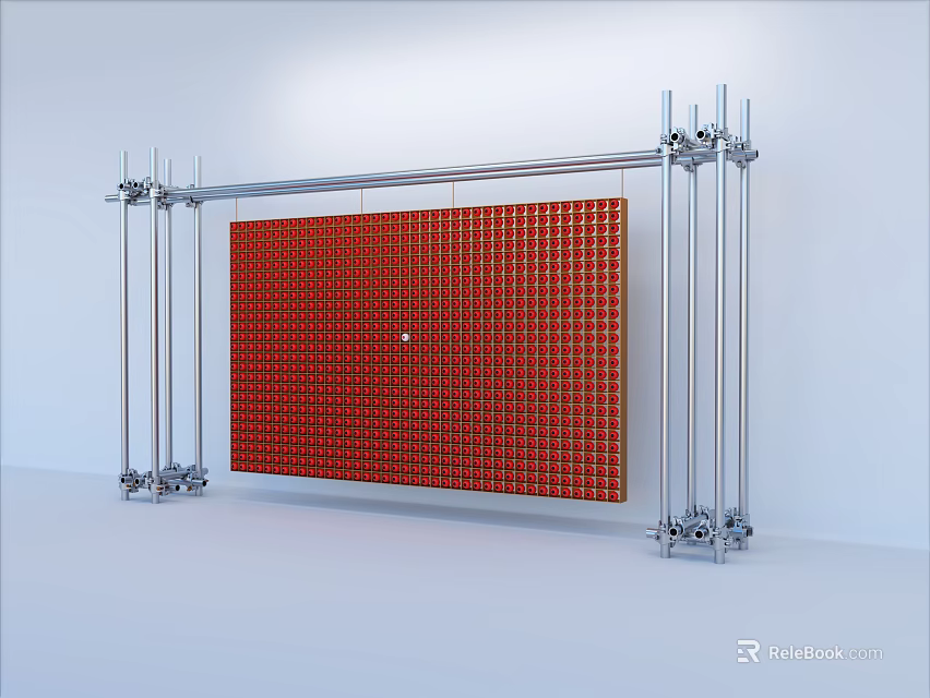 Stylish Modern Decorative Ornament Set with Red Grid Panel Metal Frames and Central Circular Accent 3d model 