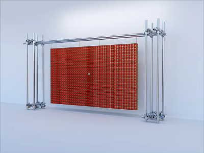 Stylish Modern Decorative Ornament Set with Red Grid Panel Metal Frames and Central Circular Accent 3d model