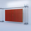 Stylish Modern Decorative Ornament Set with Red Grid Panel Metal Frames and Central Circular Accent 3d model