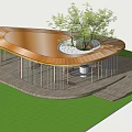 Round Pergola Design With Yellow Roof White Columns And Tree On Green Lawn 3d model