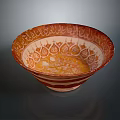 Elegant Intricately Carved Bowl With Arabic Calligraphy Geometric Patterns And Striped Design