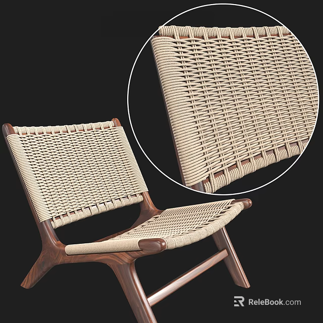 Natural Style Leisure Chair With Woven Backrest Seat And Dark Wooden Frame Design 3d model 