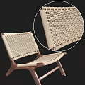 Natural Style Leisure Chair With Woven Backrest Seat And Dark Wooden Frame Design