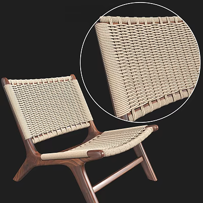 Natural Style Leisure Chair With Woven Backrest Seat And Dark Wooden Frame Design 3d model
