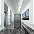 Modern Corridor Interior With Elevator Doors Marble Floor Sculpture And Recessed Lighting 3d model