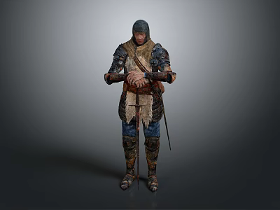 Game And Movie Character Wearing Medieval Armor Holding Sword Standing Firmly 3d model