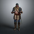 Game And Movie Character Wearing Medieval Armor Holding Sword Standing Firmly