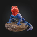 Vibrant Reptile Lizard With Red Head And Blue Body Standing On Rock Against Black Background
