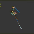 Ornate Fantasy Weapon Featuring Blue Glowing Blade Black Design And Orange Accents