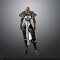 Fantasy Armored Warrior Character In Blue White Armor With Cross Emblem And Golden Hair