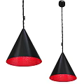 Two Black Conical Pendant Lights With Red Interior Modern Design 3d model
