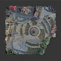 Colorful Plaza Model Featuring Central Fountain Surrounding Buildings And Greenery