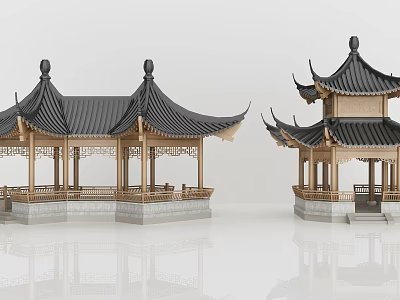 Classic Traditional Chinese Architecture With Wooden Pavilions Tower And Overhanging Eaves 3d model