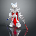 Detailed Silver Robot Figure With Red Cape And Blue And Red Weapons
