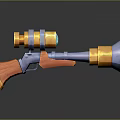 Colorful Toy Gun Design With Wooden Stock Double Barrel Scope And Blue Yellow Components