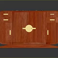 Elegant Red Wooden Furniture Cabinet With Gold Circular Handle And Black Top