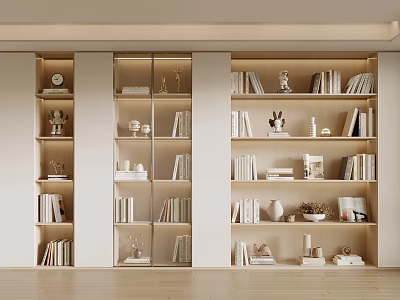 Modern Interior Bookcase Design With Shelves Books And Decor Items 3d model