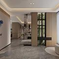 Modern Living Dining Room Interior With Floor to Ceiling Windows Scenic View Marble TV Wall