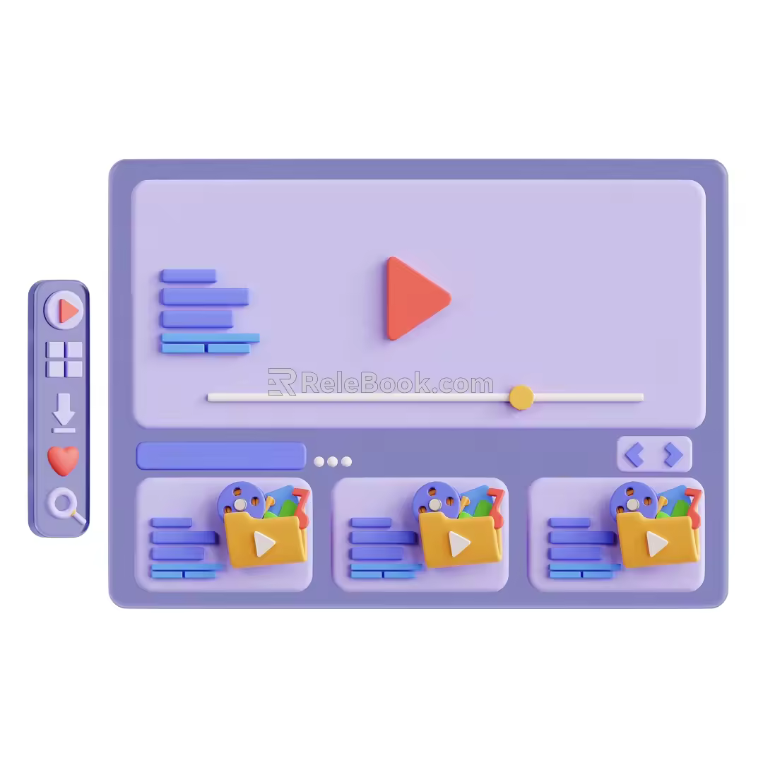 Modern video playback interface cartoon playback interface 3d model
