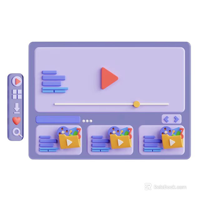Modern Decorative Ornament Set Design Featuring Purple Background Play Button and Control Icons 3d model 