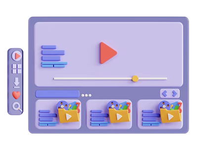 Modern Decorative Ornament Set Design Featuring Purple Background Play Button and Control Icons 3d model
