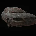 Rusty Old Car With Damaged Body And Corroded Wheels On Black Background 3d model