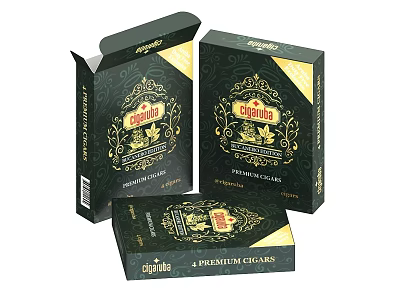 Premium Cigars Boxes With Green And Gold Patterned Elegant Packaging Design 3d model